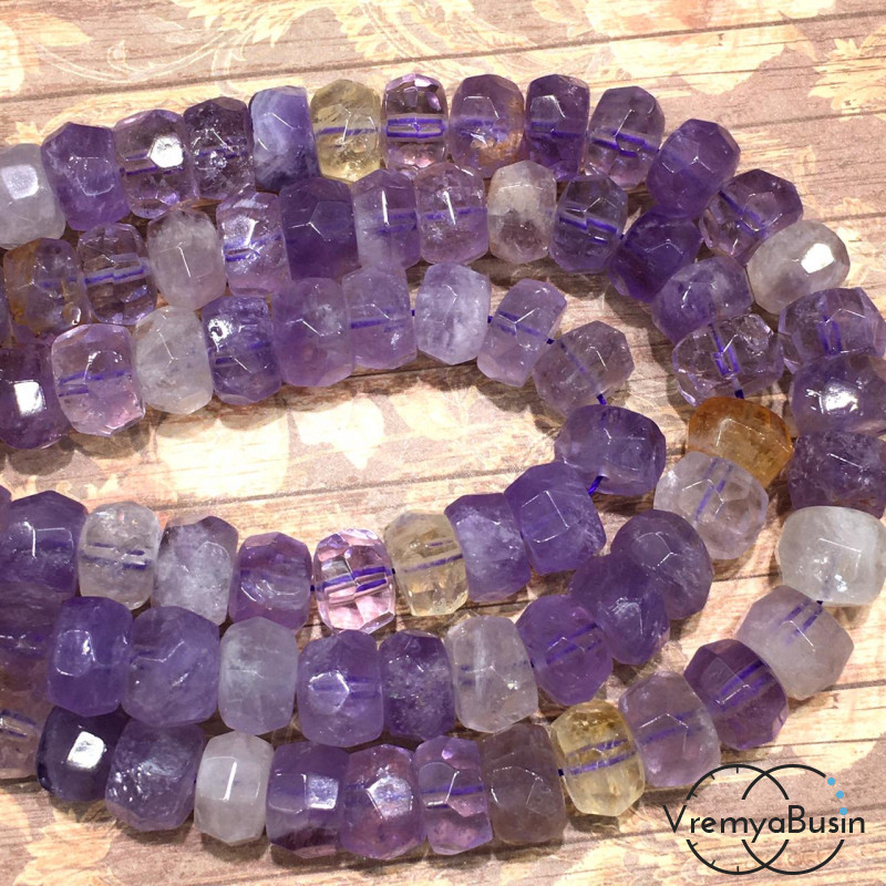 Аметрин натур., бусины рондели с огранкой 8х12 мм (1/2 нити, ок. 24 шт.)