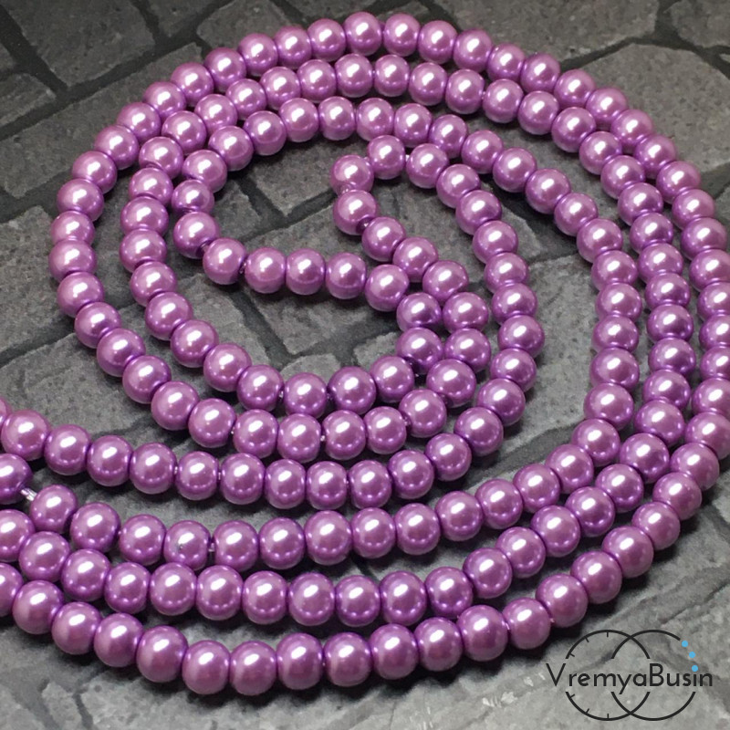 Жемчуг стеклянный, шарик 4 мм, цв. сиреневый (нить, ок. 100 шт.)