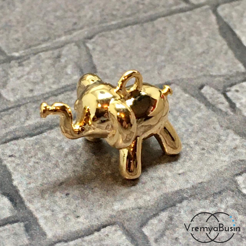 Подвеска "Слоник" из латуни с позолотой, 9х11х15 мм  (1 шт.)