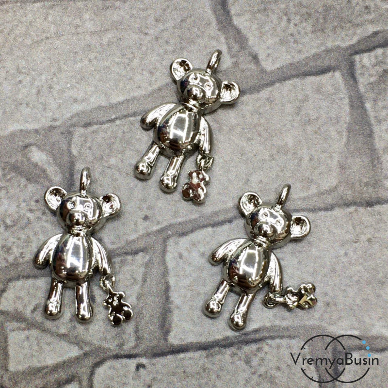 Подвеска "Медвежонок" из латуни с родиевым покрытием (1 шт.)