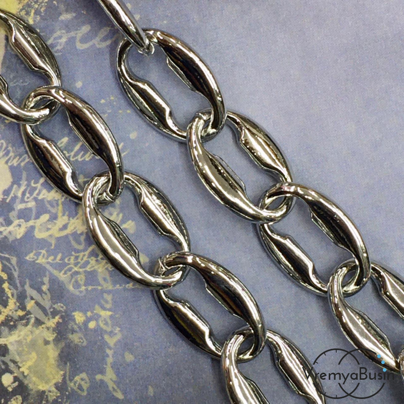 Цепочка металлическая крупная, латунь с родиевым покрытием (1/2 м.)