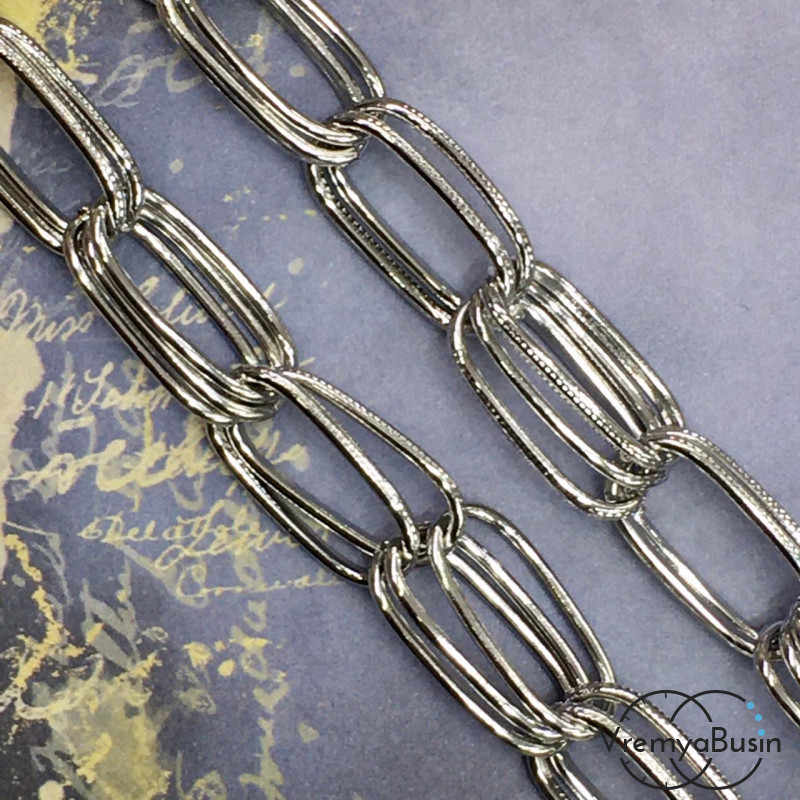 Цепочка металлическая крупная, латунь с родиевым покрытием (1/2 м.)