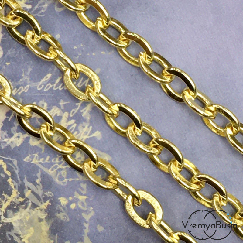 Цепочка металлическая крупная, латунь с позолотой (1/2 м.)