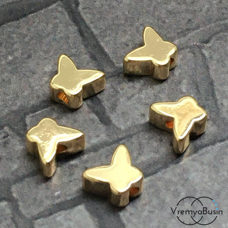 Бусины разделители, бабочка 5х6 мм, латунь с позолотой (упак. 5 шт.)