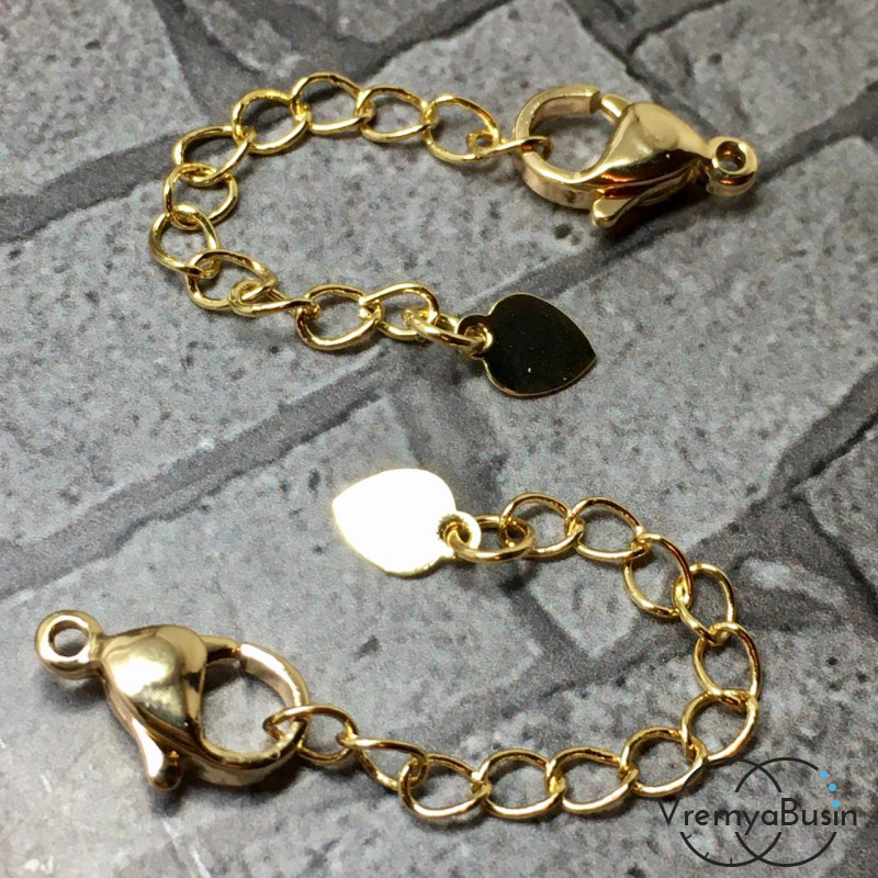 Замок-карабин с цепочкой, 7х12 мм, латунь с позолотой (1 компл.)