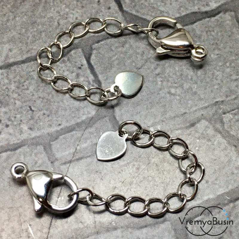 Замок-карабин с цепочкой, 7х12 мм, латунь с родиевым покрытием (1 компл.) Замок-карабин с цепочкой, 7х12 мм, латунь с родиевым покрытием (1 компл.)