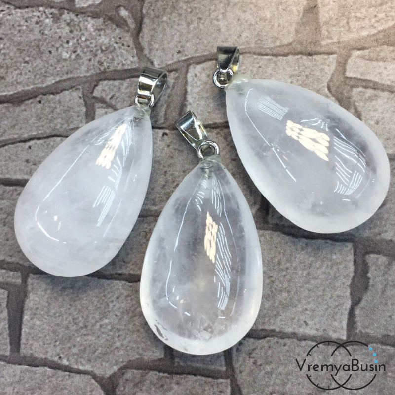 Горный хрусталь. Кулон из камня "Капля", 20х35х10 мм (1 шт.)
