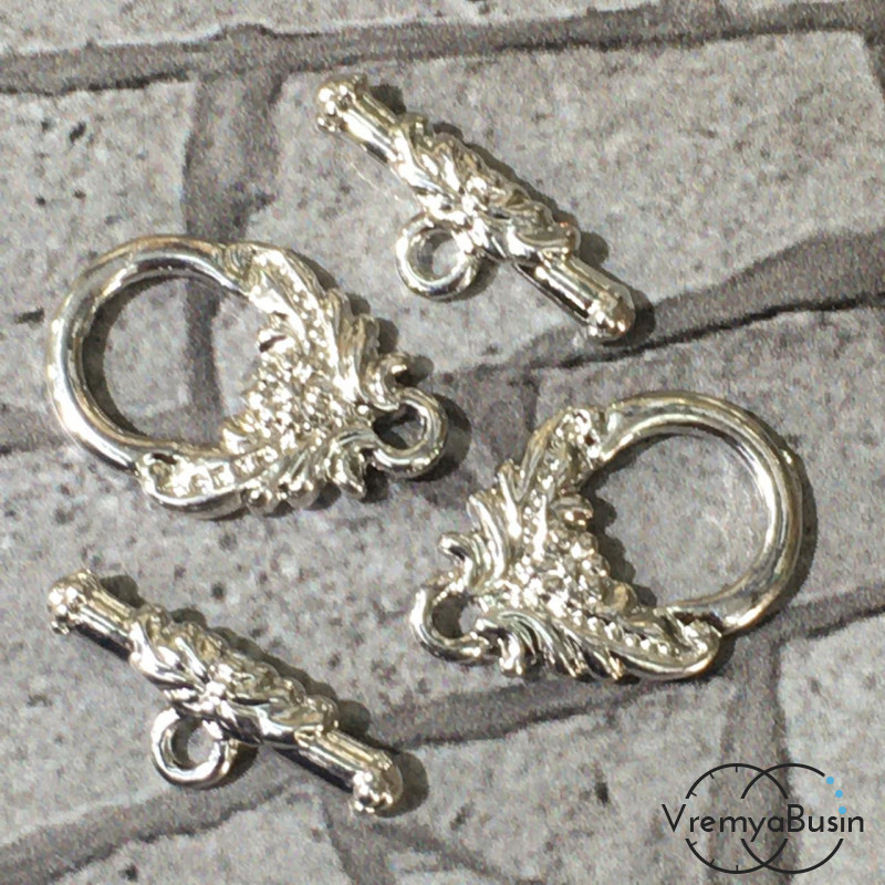 Замок-тоггл, латунь с родиевым покрытием (1 компл.)