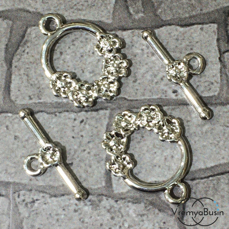 Замок-тоггл, латунь с родиевым покрытием (1 компл.)