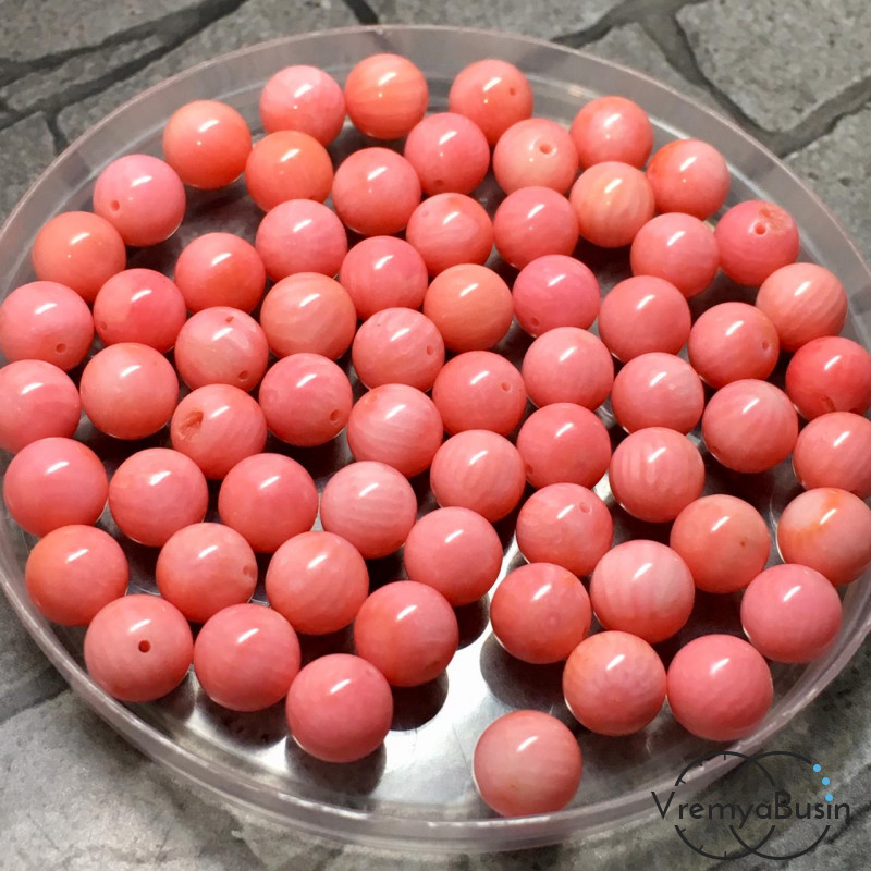 Коралл натуральный, бусина шарик гладкий 6 мм, цв. розовый (1 шт.)