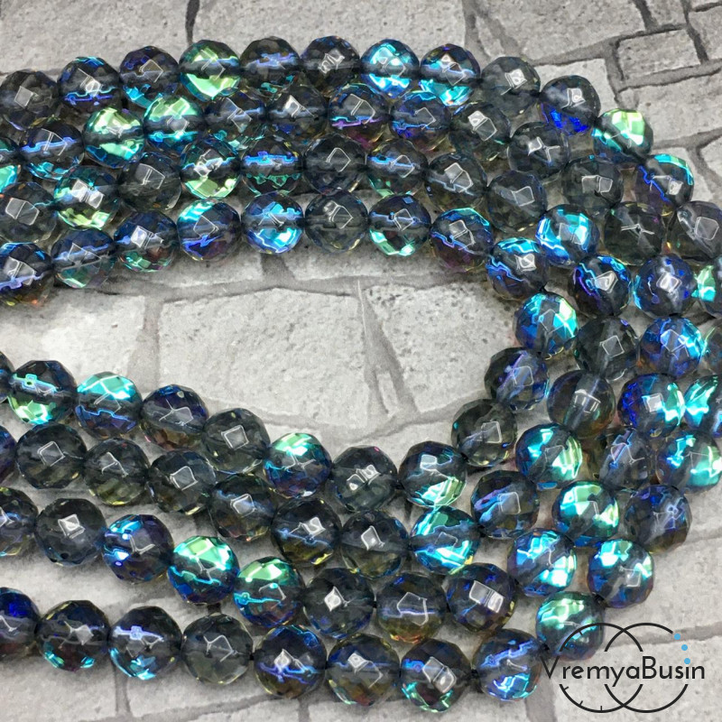 Опал синтетический, шарик граненый 8 мм (1/2 нити, ок. 24 шт.)