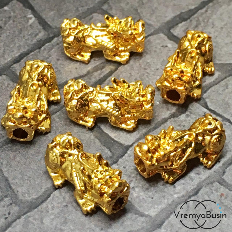 Бусина металлическая "Китайский Дракон", цв. золото, 9х16 мм (1 шт.)