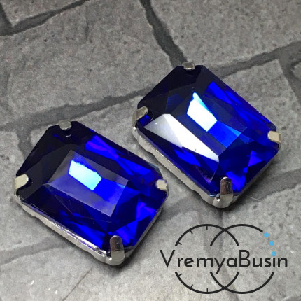 Стразы из стекла в цапах под серебро. Прямоугольник 13х18 мм DARK BLUE  (1 шт.)