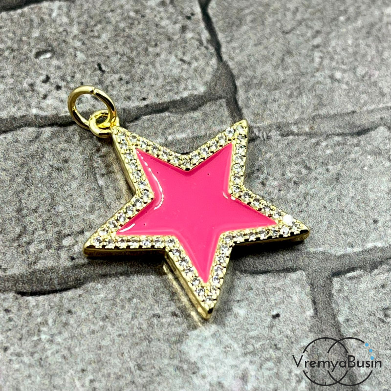 Подвеска с эмалью "Звезда", 18х22 мм,  латунь с позолотой (1 шт.)