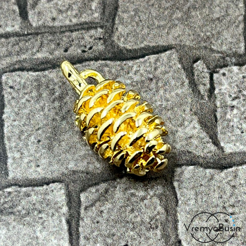 Подвеска "Ольховая шишка", 9х13 мм, из латуни с позолотой (1 шт.)