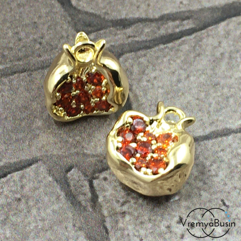 Подвеска из латуни "Гранат", 10х11 мм, с позолотой и фианитами (1 шт.)