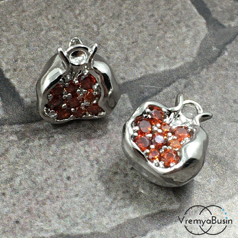 Подвеска из латуни "Гранат", 10х11 мм, с родиевым покрытием и фианитами (1 шт.)