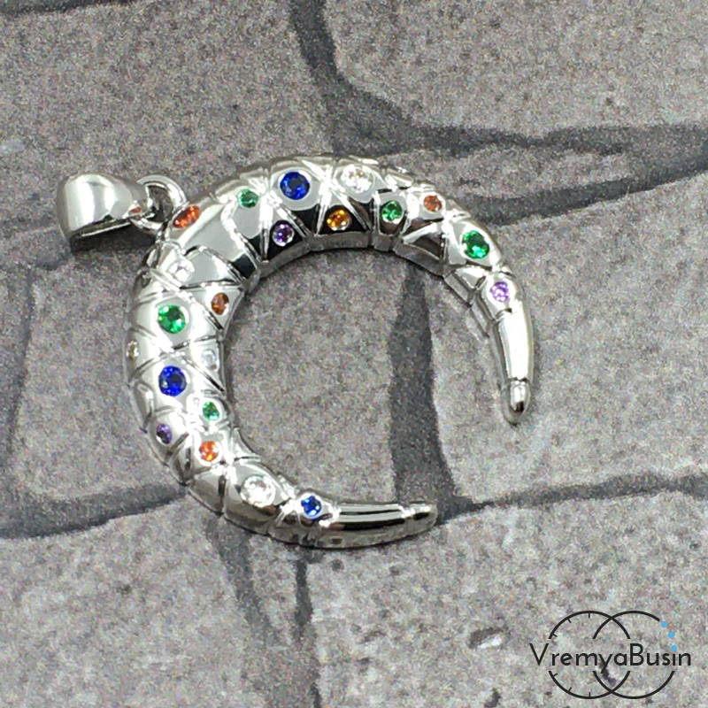 Подвеска "Лунница", 20х22 мм, из латуни с родиевым покрытием и фианитами (1 шт.)