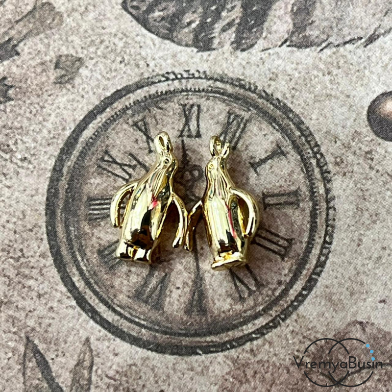 Подвеска "Пингвин" из латуни с позолотой (1 шт.)