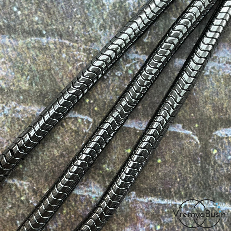 Гематит, диск изогнутый волной, 3х6 мм, цв. ЧЕРНЫЙ (нить, ок. 130  шт.)