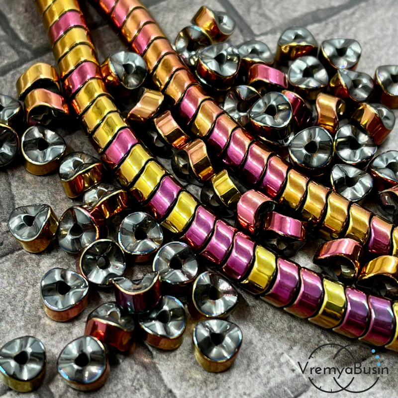 Гематит, диск изогнутый волной, 3х6 мм, цв. КРАСНО-ЗОЛОТОЙ (упак. 20  шт.)