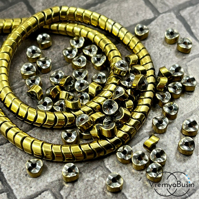 Гематит, диск изогнутый волной, 2х4 мм, цв. ЗОЛОТО  (упак. 30  шт.)