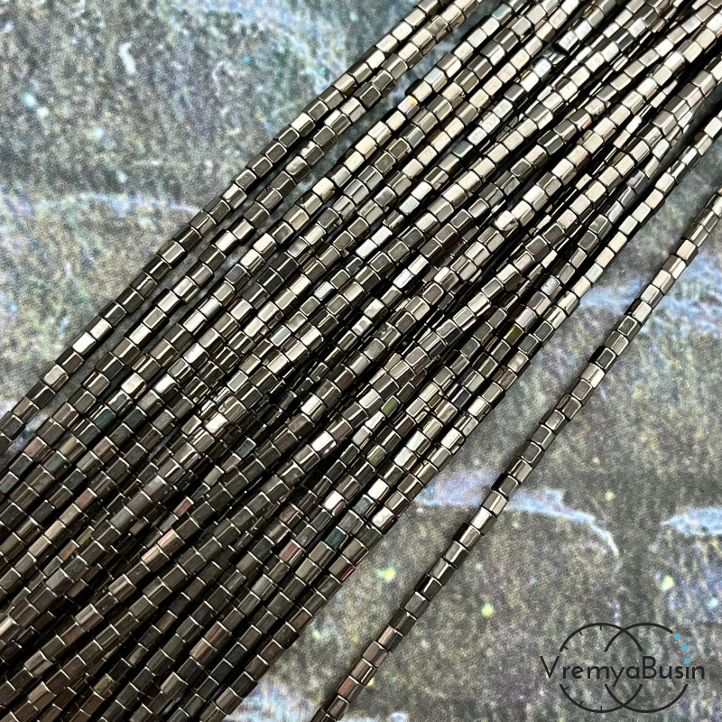 Гематит, трубочка с гранями 1.5х2 мм, цв. коричневый (нить, ок. 200  шт.)