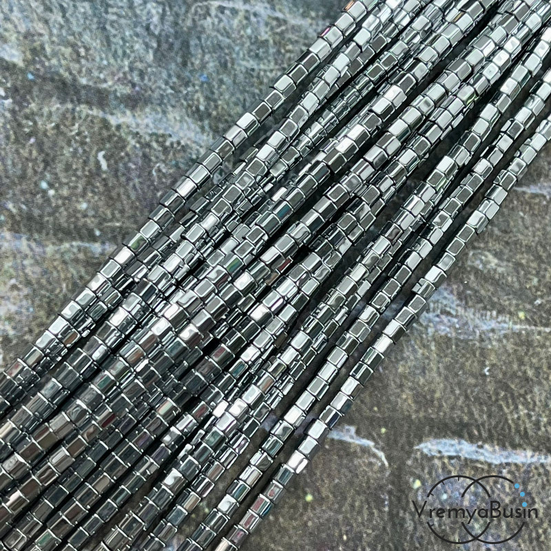 Гематит, шестигранник 3х3 мм, цв. серебро (нить, ок. 135 шт.)