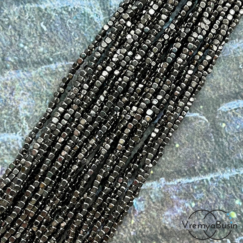 Гематит, округлый кубик 2х2 мм, цв. коричневый (нить, ок. 200 шт.)