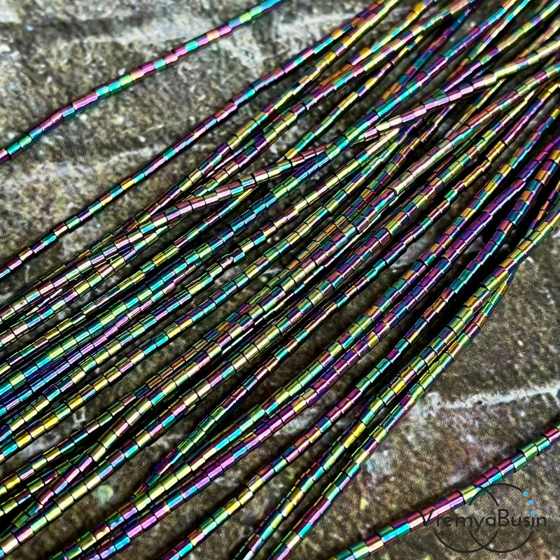 Гематит, трубочка 1.5х2 мм, цв. БЕНЗИНОВЫЙ  (нить, ок. 200 шт.)