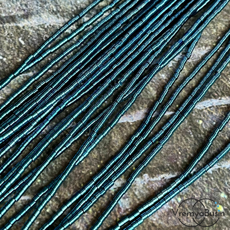 Гематит, трубочка 1.5х2 мм, цв. СИНИЙ  (нить, ок. 200 шт.)