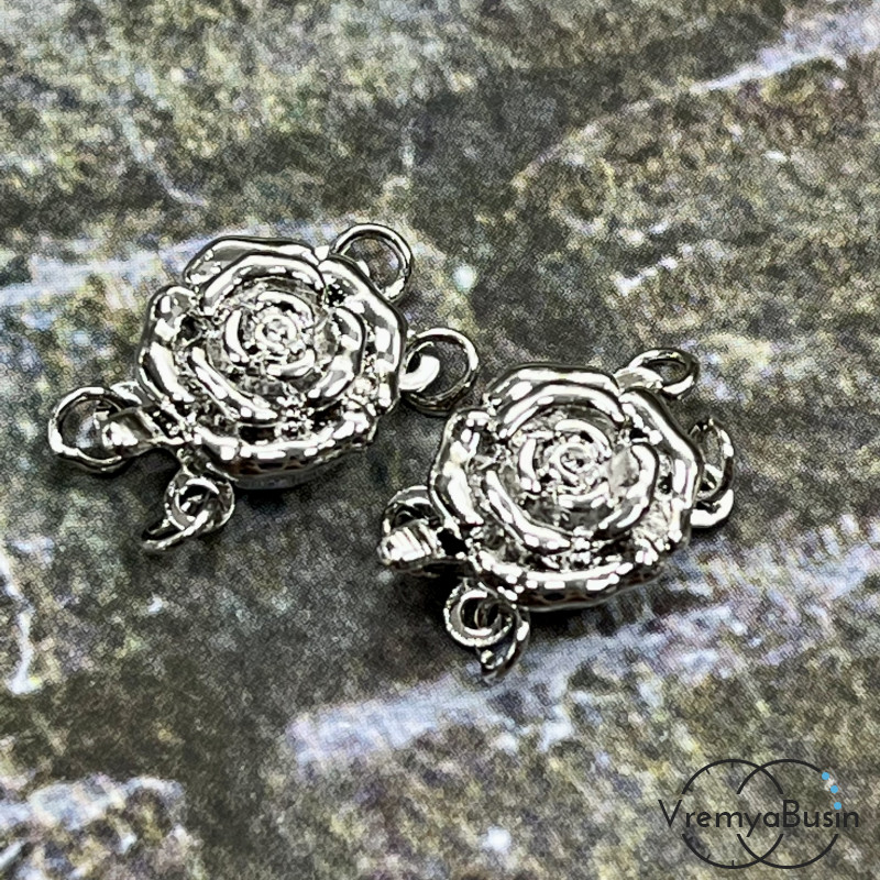 Замок для украшений, на 2 нити, 11х13 мм, латунь с родиевым покрытием (1 шт.) 