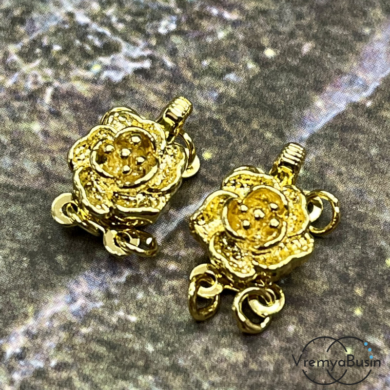 Замок для украшений, на 2 нити, 9х12 мм, латунь с позолотой (1 шт.) 