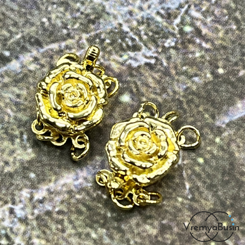 Замок для украшений, на 3 нити, 11х13 мм, латунь с позолотой (1 шт.) 