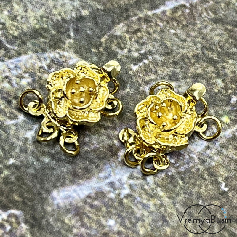 Замок для украшений, на 3 нити, 9х12 мм, латунь с позолотой (1 шт.) 