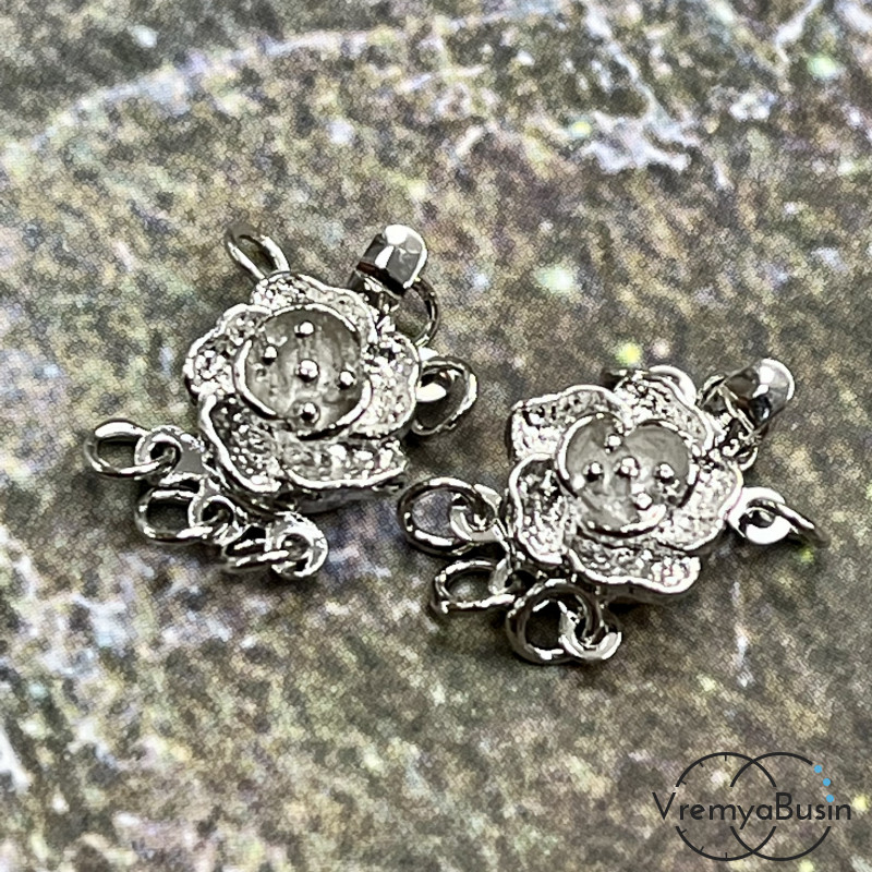 Замок для украшений, на 3 нити, 9х12 мм, латунь с родиевым покрытием (1 шт.) 