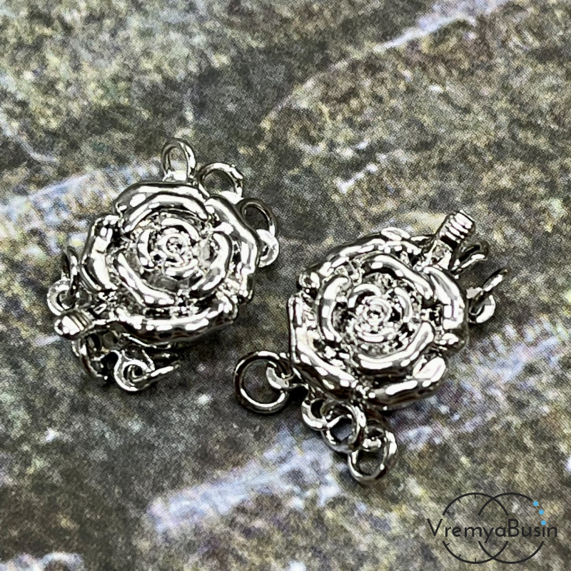 Замок для украшений, на 3 нити, 11х13 мм, латунь с родиевым покрытием (1 шт.) 