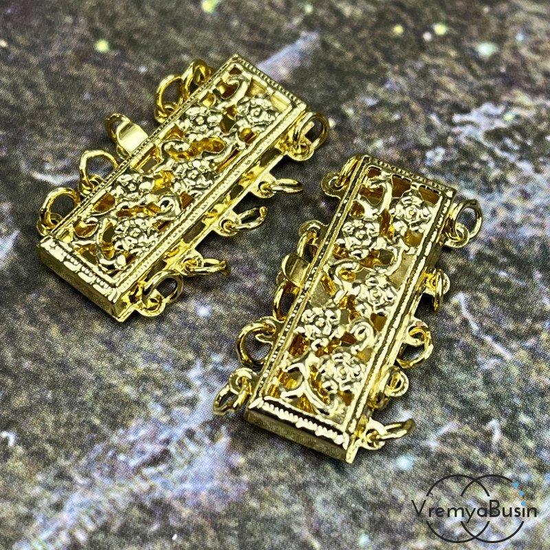 Замок для украшений, на 5 нитей, 12х24 мм, латунь с позолотой (1 шт.)