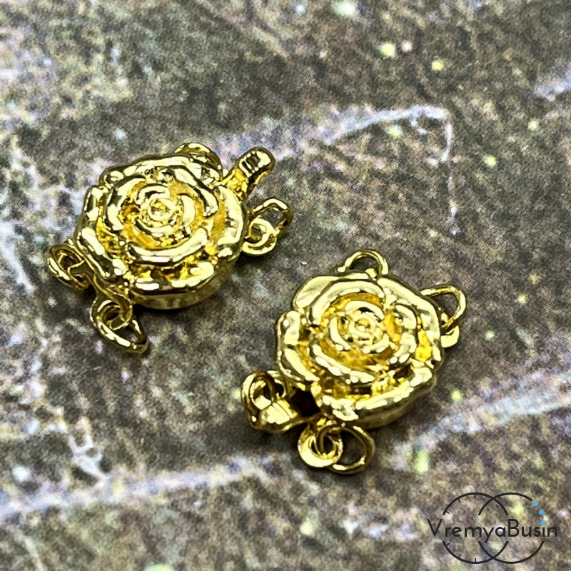 Замок для украшений, на 2 нити, 11х13 мм, латунь с позолотой (1 шт.) 