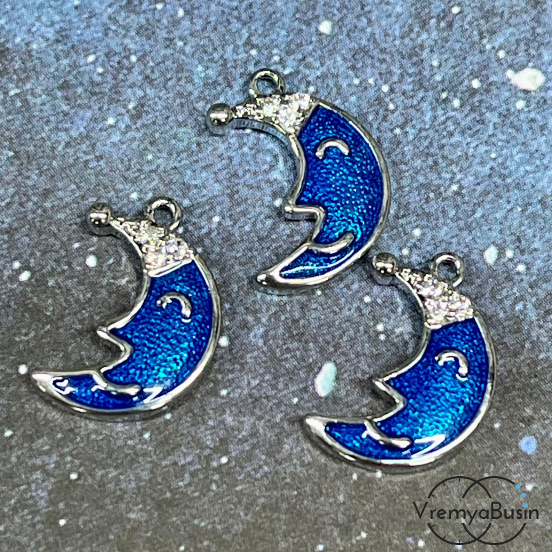 Подвеска из латуни с родиевым покрытием и эмалью, месяц 10х14 мм (1 шт.)