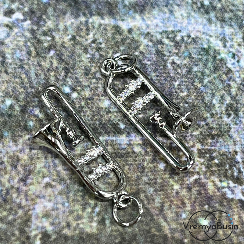 Подвеска из латуни с родиевым покрытием и фианитами, труба 9х22 мм  (1 шт.)