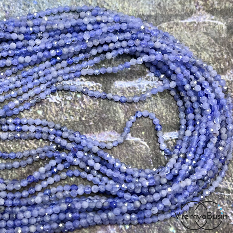 Танзанит, мелкие граненые бусины из камня, 3 мм ААА качество (нить, ок. 40 см.)