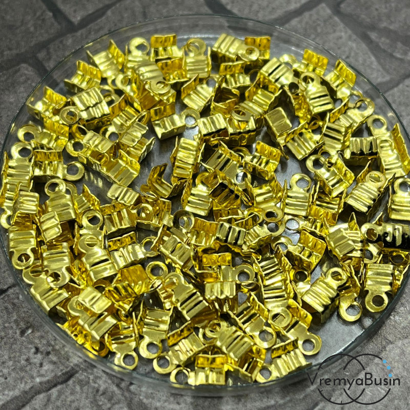 Концевики для шнуров зажимные, 3х7 мм, цв. золото (упак. ок. 20 шт.)
