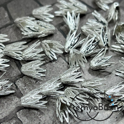 Шапочки для бусин из филиграни, 8х10 мм, цв.серебро (упак. 10 шт.)