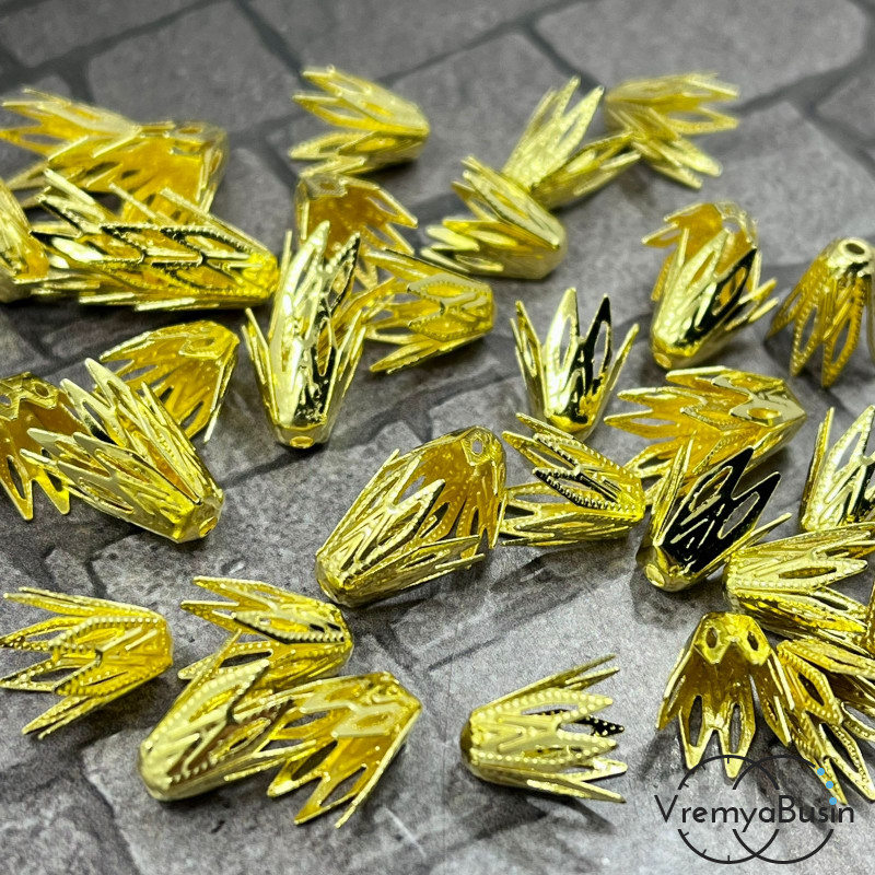 Шапочки для бусин из филиграни, 8х10 мм, цв.золото (упак. 10 шт.)