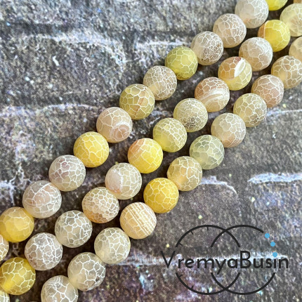 Африканский матовый агат кракле, шарик 10 мм, цв. желтый (нить, ок. 38 шт.)