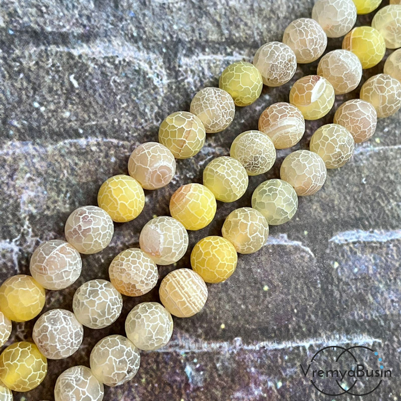 Африканский матовый агат кракле, шарик 10 мм, цв. желтый (нить, ок. 38 шт.)