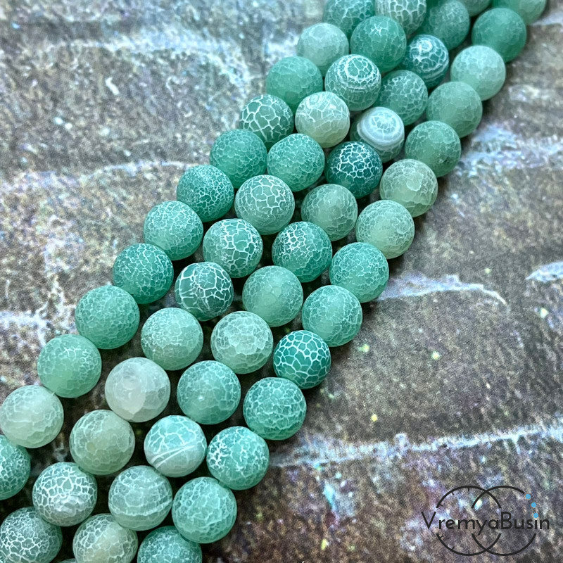 Африканский матовый агат кракле, 8 мм, цв. зеленый (нить, ок. 48 шт.)