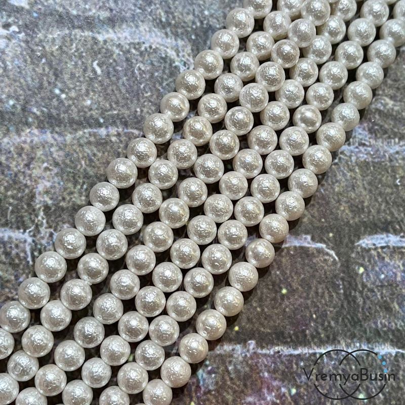Жемчуг майорка с бархатной поверхностью, цв. белый, шарик 6 мм (1/2 нити, ок. 32 шт.)