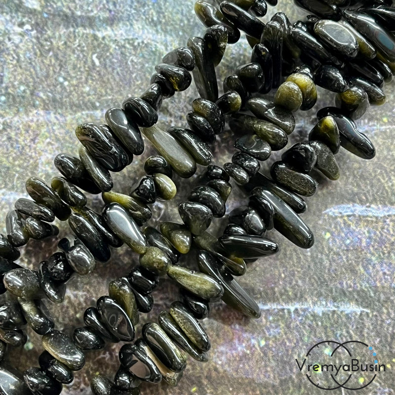 Обсидиан радужный, галтовка палочки (нить, ок. 40 см.)